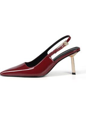 Women's Slingback Heels 3.5 in Dark Red Kitten Heel Closed Toe Pumps Shoes